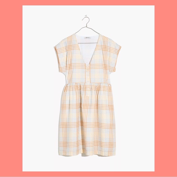 Madewell NWT Cap Sleeve Button Front Mini Dress in Plaid - Picture 2 of 10